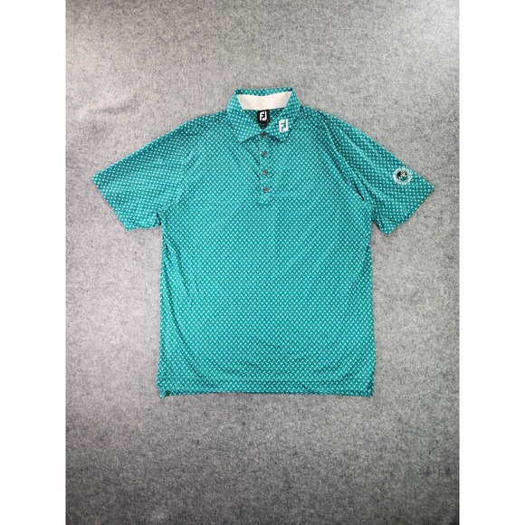 Footjoy Fj Polo Shirt Mens Large Green Palm Tree‎ All Over Print Tour Collar - Picture 1 of 10